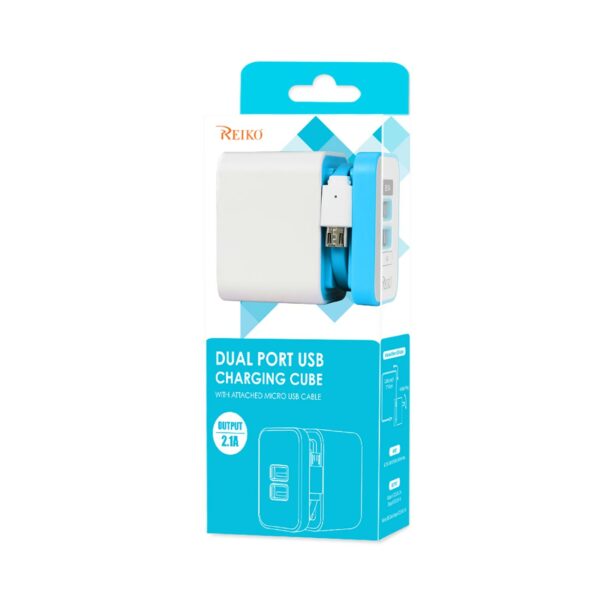 REIKO 2 AMP DUAL PORT PORTABLE TRAVEL ADAPTER CHARGER IN BLUE - Image 4