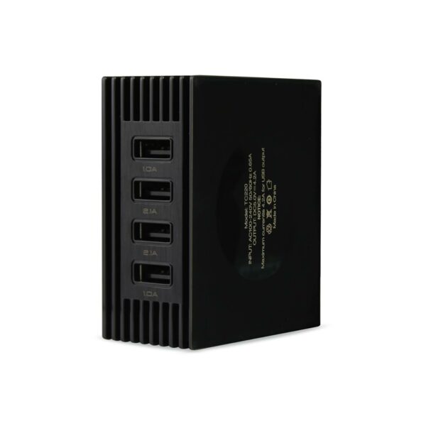 REIKO 4 AMP FOUR PORTS PORTABLE TRAVEL STATION CHARGER IN BLACK - Image 3
