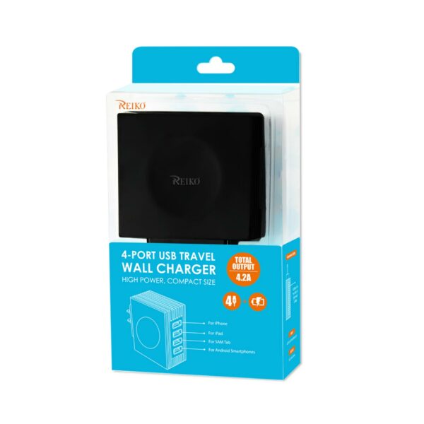 REIKO 4 AMP FOUR PORTS PORTABLE TRAVEL STATION CHARGER IN BLACK - Image 4