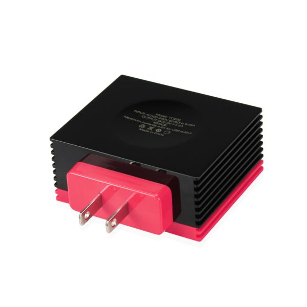 REIKO 4 AMP FOUR PORTS PORTABLE TRAVEL STATION CHARGER IN HOT PINK - Image 2