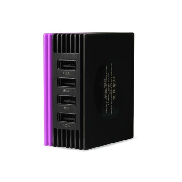 REIKO 4 AMP FOUR PORTS PORTABLE TRAVEL STATION CHARGER IN PURPLE - Image 3