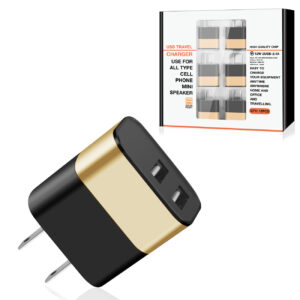 Dual Port USB Wall Charger/ Power Adapter/ Charging Block In Gold (12pcs)
