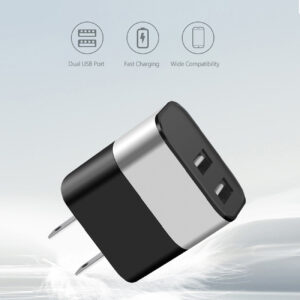 Dual Port USB Wall Charger/ Power Adapter/ Charging Block In Silver (12pcs) - Image 2