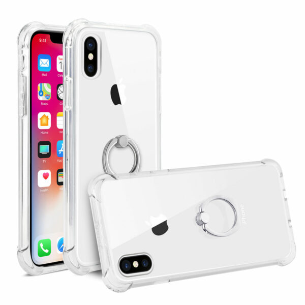 Reiko iPhone X/iPhone XS Transparent Air Cushion Protector Bumper Case With Ring Holder In Clear - Image 2