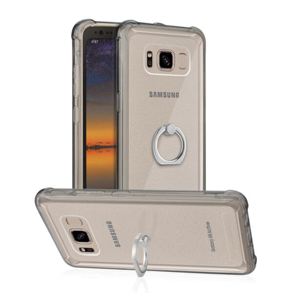 Reiko Samsung Galaxy S8 Active  Transparent Air Cushion Protector Bumper Case With Ring Holder In Clear Black - Image 2