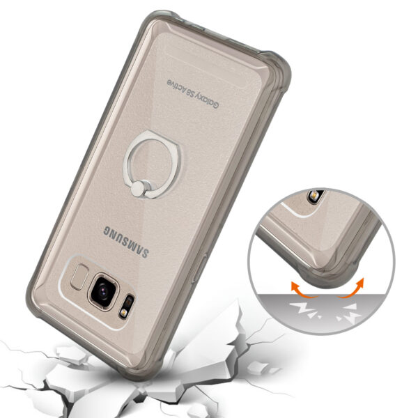 Reiko Samsung Galaxy S8 Active  Transparent Air Cushion Protector Bumper Case With Ring Holder In Clear Black - Image 3