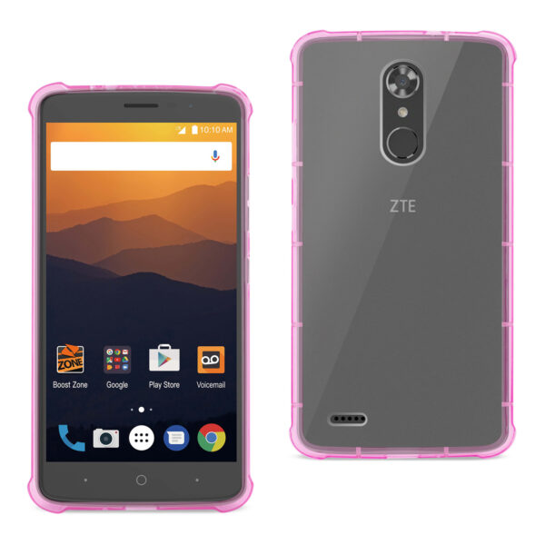 Reiko Zte Max Xl/ N9560 Clear Bumper Case With Air Cushion Protection In Clear Hot Pink