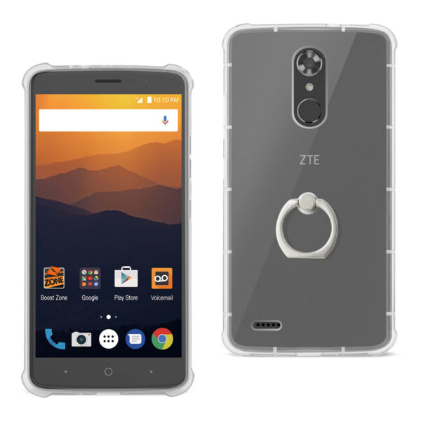 Reiko Zte Max Xl/ N9560 Transparent Air Cushion Protector Bumper Case With Ring Holder In Clear