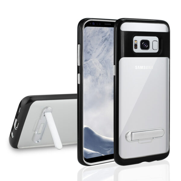 REIKO SAMSUNG GALAXY S8 EDGE/ S8 PLUS TRANSPARENT BUMPER CASE WITH KICKSTAND AND MATTE INNER FINISH IN CLEAR BLACK - Image 2