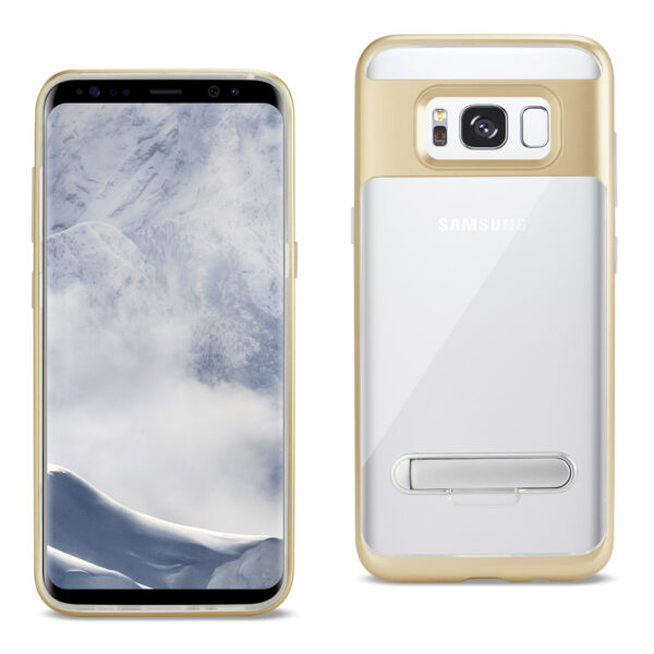 REIKO SAMSUNG GALAXY S8 EDGE/ S8 PLUS TRANSPRANT BUMPER CASE WITH KICKSTAND IN CLEAR GOLD
