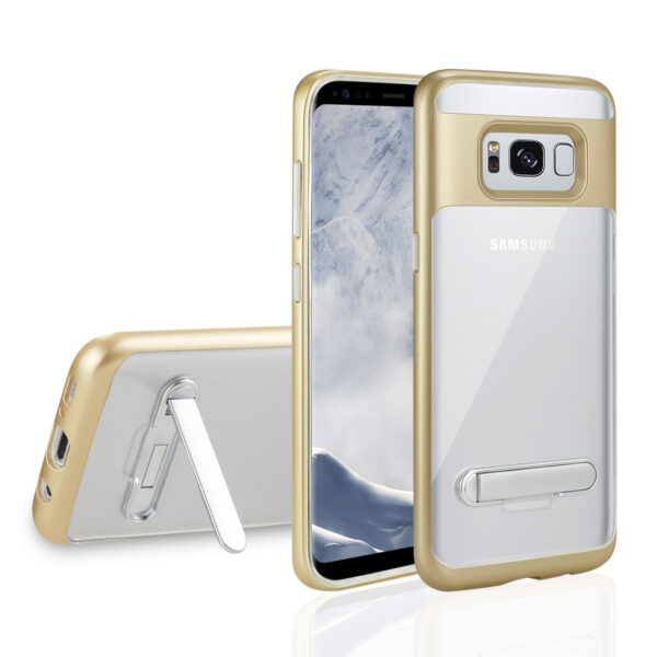 REIKO SAMSUNG GALAXY S8 EDGE/ S8 PLUS TRANSPRANT BUMPER CASE WITH KICKSTAND IN CLEAR GOLD - Image 2
