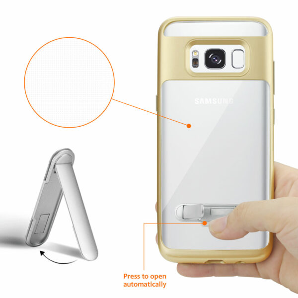 REIKO SAMSUNG GALAXY S8 EDGE/ S8 PLUS TRANSPRANT BUMPER CASE WITH KICKSTAND IN CLEAR GOLD - Image 3