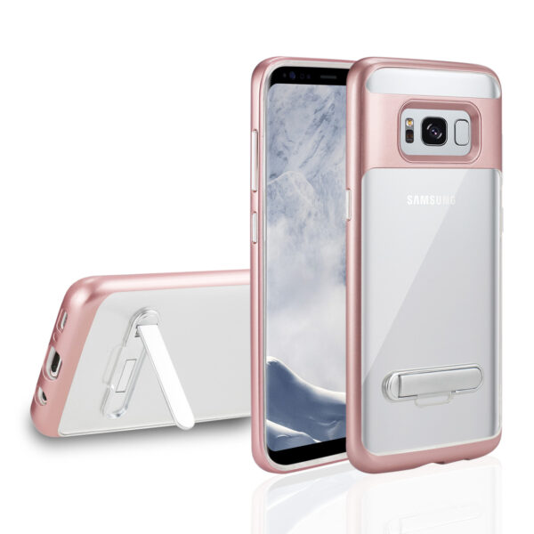 REIKO SAMSUNG GALAXY S8 EDGE/ S8 PLUS TRANSPRANT BUMPER CASE WITH KICKSTAND IN CLEAR ROSE GOLD - Image 2