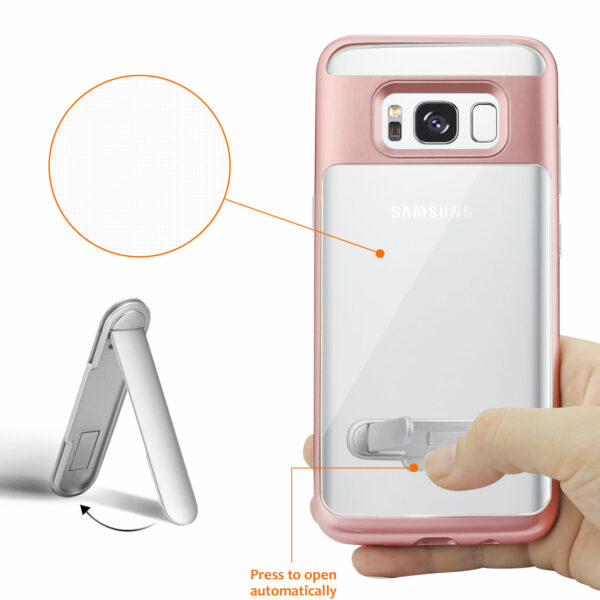 REIKO SAMSUNG GALAXY S8 EDGE/ S8 PLUS TRANSPRANT BUMPER CASE WITH KICKSTAND IN CLEAR ROSE GOLD - Image 3