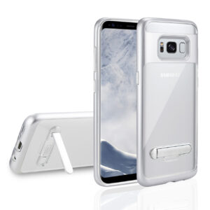 REIKO SAMSUNG GALAXY S8 EDGE/ S8 PLUS TRANSPARENT BUMPER CASE WITH KICKSTAND AND MATTE INNER FINISH IN CLEAR SILVER - Image 2