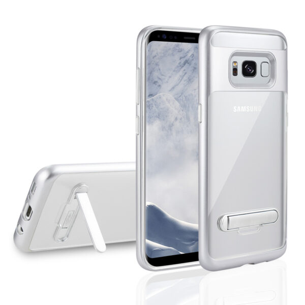 REIKO SAMSUNG GALAXY S8 EDGE/ S8 PLUS TRANSPARENT BUMPER CASE WITH KICKSTAND AND MATTE INNER FINISH IN CLEAR SILVER - Image 2