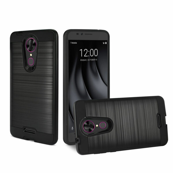 Reiko Coolpad REVVL Plus Hybrid Metal Brushed Texture Case In Black - Image 2