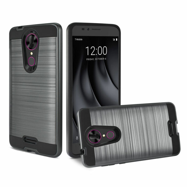 Reiko Coolpad REVVL Plus Hybrid Metal Brushed Texture Case In Gray - Image 2