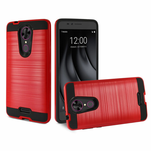 Reiko Coolpad REVVL Plus Hybrid Metal Brushed Texture Case In Red - Image 2