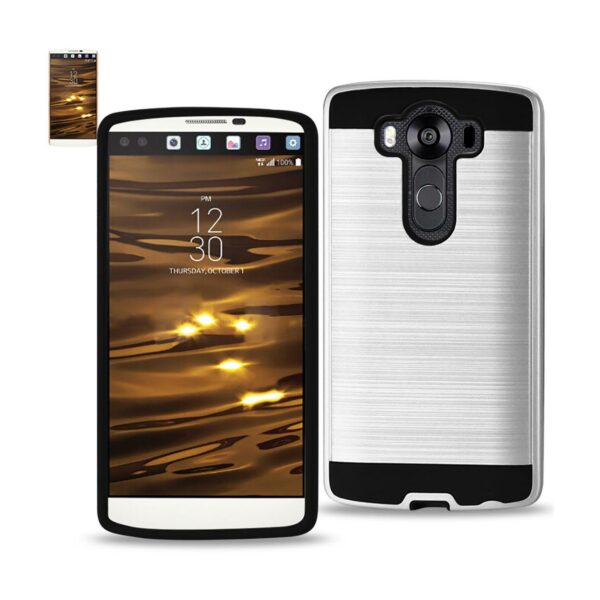 REIKO LG V10 HYBRID METAL BRUSHED TEXTURE CASE IN WHITE