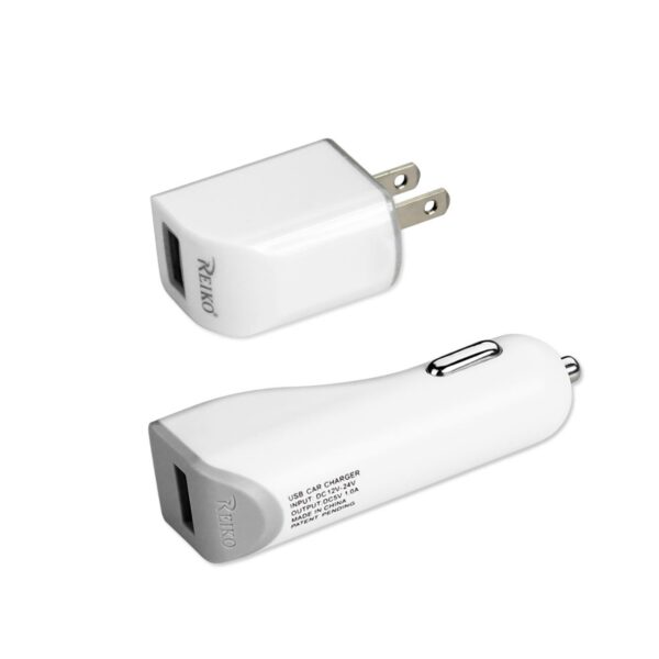 REIKO IPHONE 4G 1 AMP 3-IN-1 CAR CHARGER WALL ADAPTER WITH CABLE IN WHITE