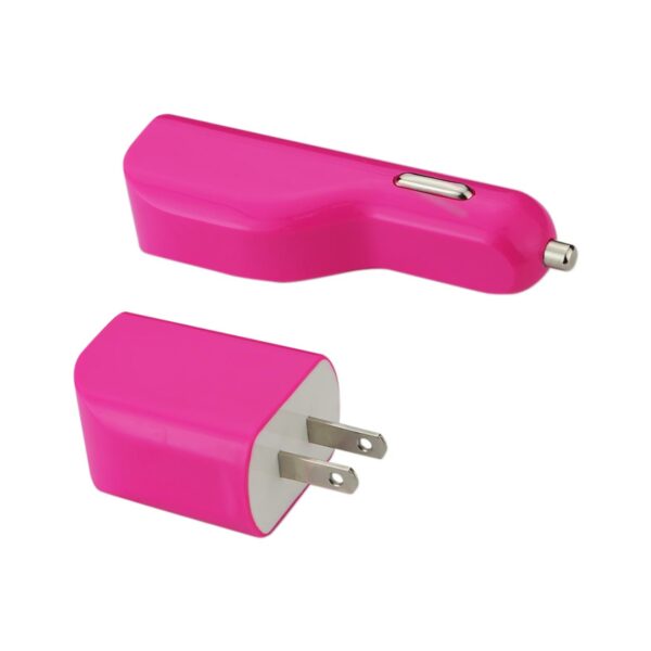 REIKO MICRO 1 AMP 3-IN-1 CAR CHARGER WALL ADAPTER WITH USB CABLE IN HOT PINK - Image 2
