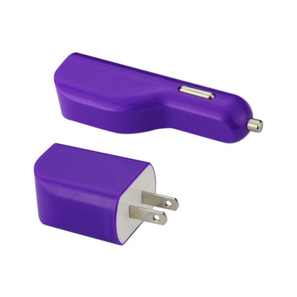 REIKO MICRO 1 AMP 3-IN-1 CAR CHARGER WALL ADAPTER WITH USB CABLE IN PURPLE - Image 2