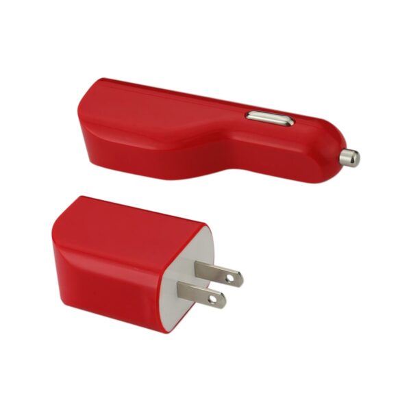 REIKO MICRO 1 AMP 3-IN-1 CAR CHARGER WALL ADAPTER WITH USB CABLE IN RED - Image 2