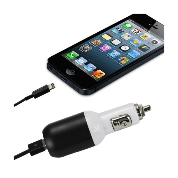REIKO IPHONE 5/ SE 2 AMP USB CAR CHARGER WITH CABLE IN BLACK - Image 2