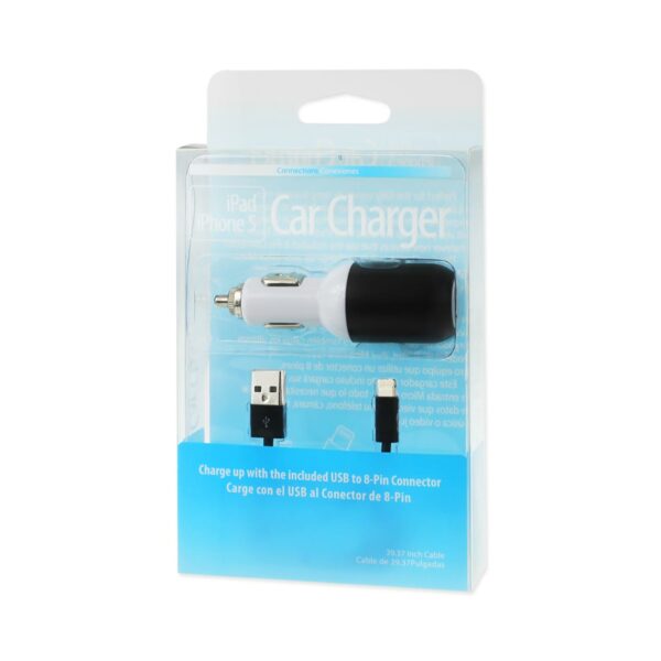 REIKO IPHONE 5/ SE 2 AMP USB CAR CHARGER WITH CABLE IN BLACK - Image 3